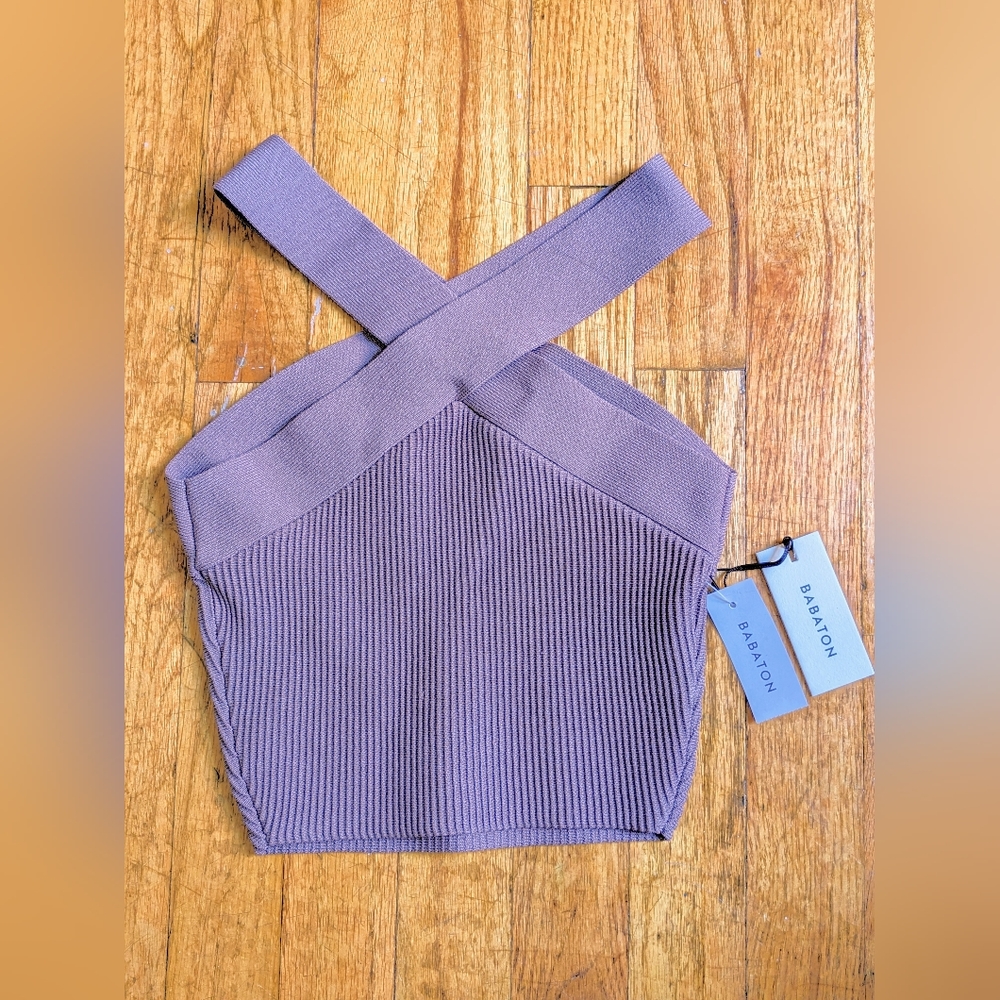 Aritzia XS Deep Taupe Sculpt Knit Cross Cross Cropped Tank Lexicon